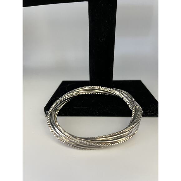 925 Sterling Silver Triple Twist Wrap Bracelet - Picture 1 of 3